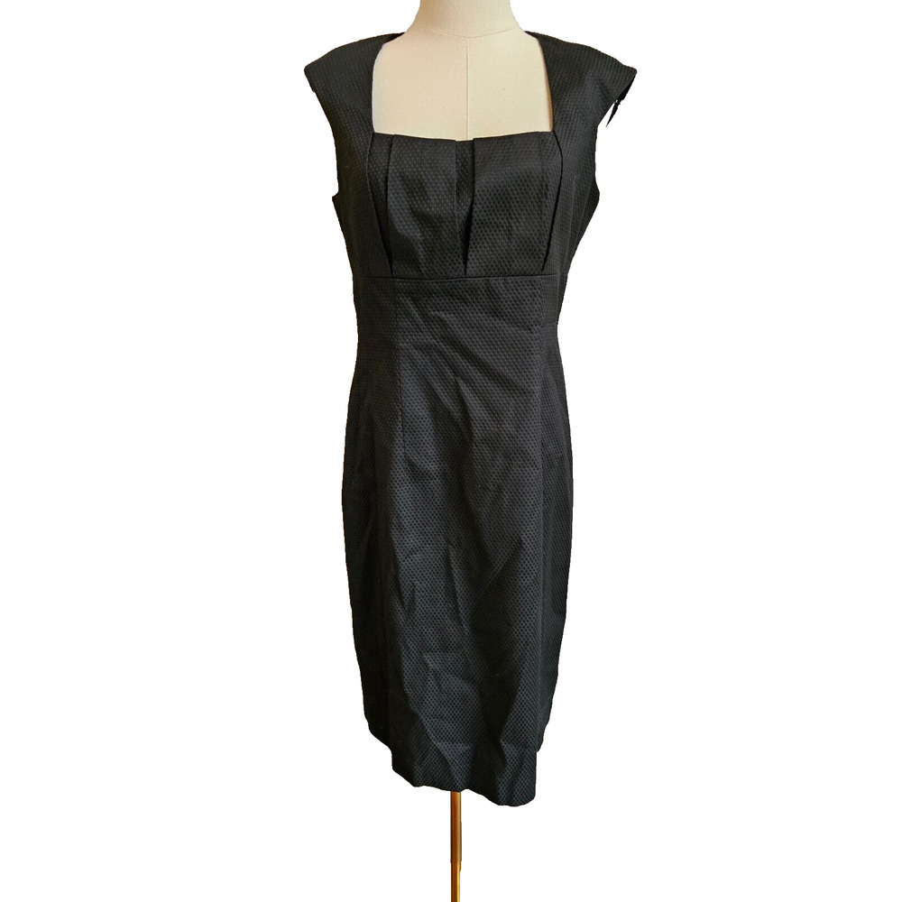 David Meister Black‎ Sheath Pencil Dress Size 8 Knee Length Cap Sleeve Pique